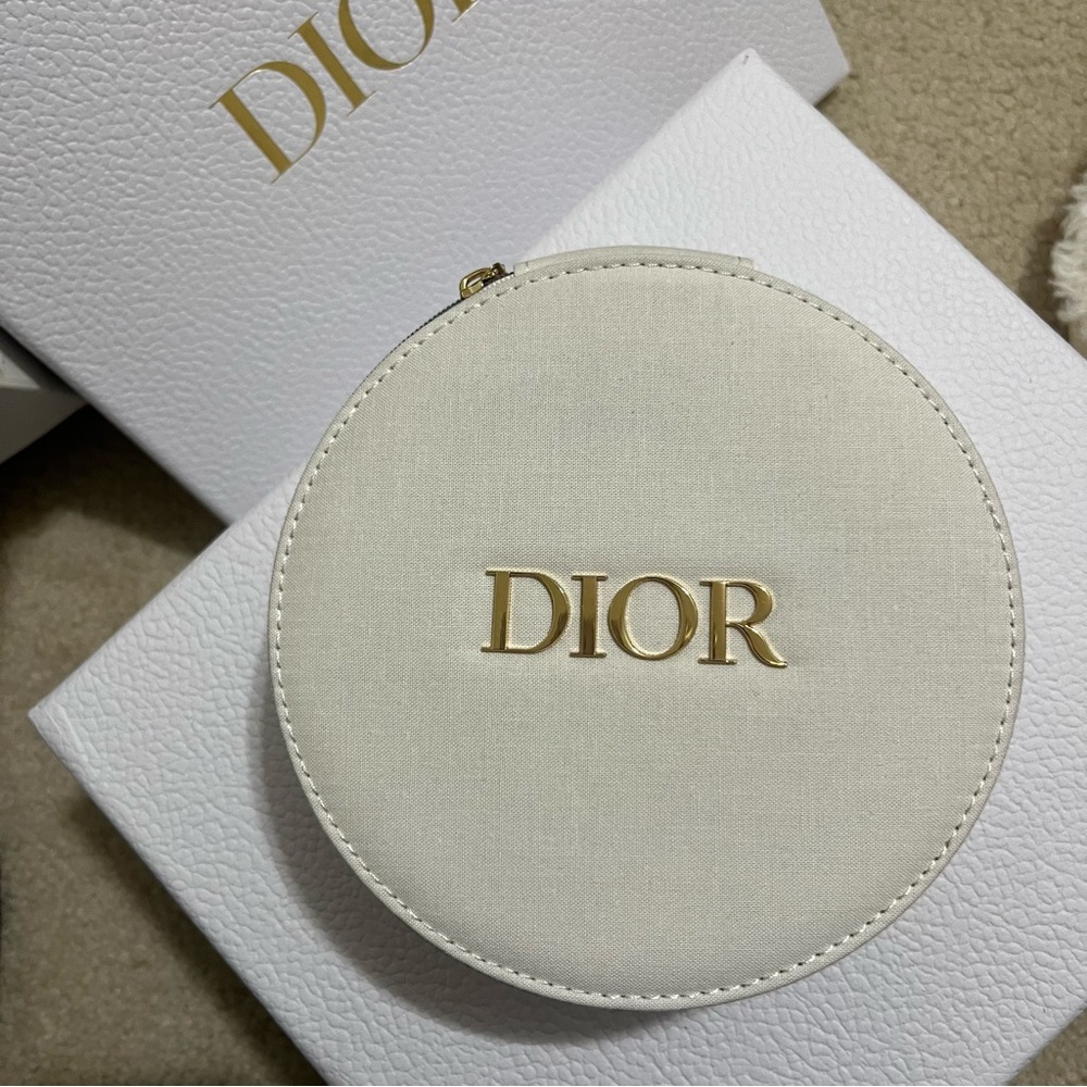Dior Beaute Vanity Zip Round Cosmetic Makeup Mirror Case NEW